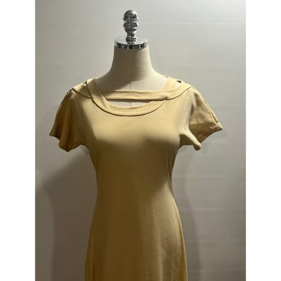 Paco Rabanne Vintage Yellow Stretch Short Sleeves Midi Dress 90’s Sz 9AR/6-8 - Picture 2 of 16